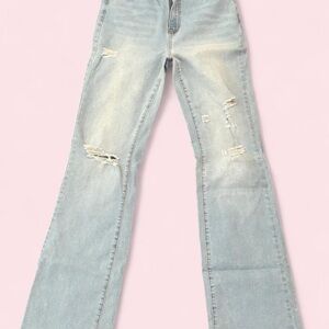 Fashion Nova Light Blue Distressed Flare Jeans